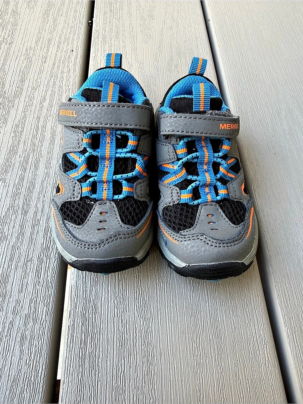 Merrell Trail Chaser Jr Kids 6W Wide Hiking Shoes Gray Blue Orange